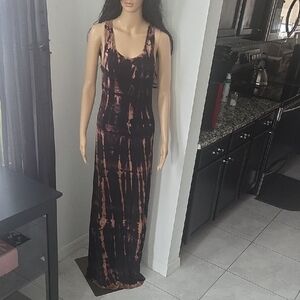 Go Couture Black & Brown Tie-Dye Sleeveless Maxi Dress NWOT L